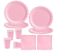 Vajilla de Fiesta de Cumpleaños para Niños,Juego de Vajilla de Fiesta de Cumpleaños de Rosa Claro con Platos Tazas Servilletas para Baby Shower Cumpleaño(20 Invitados)