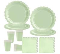 Vajilla de Fiesta de Cumpleaños para Niños,Juego de Vajilla de Fiesta de Cumpleaños de Verde Salvia con Platos Tazas Servilletas para Baby Shower Cumpleaño(20 Invitados)