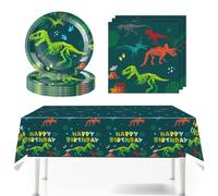 Vajilla de fiesta de dinosaurios, platos de papel para fiestas de cumpleaños infantiles, diseño de dinosaurio, platos de papel con animales de la selva para jóvenes, color verde