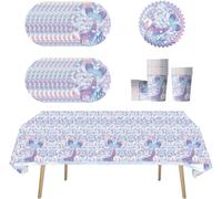 Vajilla de fiesta de sirena azul, que incluye platos de cartón, vasos de cartón, manteles, servilletas, ideal para decoraciones de sirenas, cumpleaños infantiles y baby showers