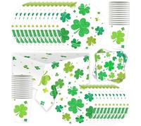 Vajilla de fiesta del Día de San Patricio, 73 piezas, vajilla de cumpleaños, verde hierba de la suerte, decoración para fiestas, accesorios de mesa verde, platos de 9 pulgadas, tazas, servilletas,