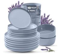 Vajilla de gres porcelánico para 6 personas, 18 piezas, más maciza y resistente a los arañazos que los platos y cuencos de loza, lavanda brillante, 6 platos llanos, platos y cuencos de Magnetiks