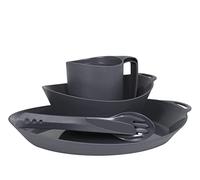 Vajilla de plástico de 4 piezas Ellipse de Lifeventure: cuchillo/tenedor/cuchara, plato, cuenco y taza para acampadas, viajes y actividades al aire libre en general - Color azul marino