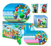 Vajilla decorativa para fiesta de cumpleaños de Mario, decoraciones de cumpleaños de Mario Bros para niños, 101 piezas, decoración de mesa nuevo