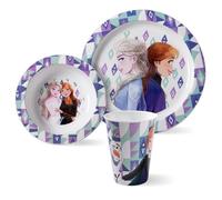 Vajilla infantil Frozen, 3 piezas, plato, cuenco y vaso, morada | Juego de desayuno de polipropileno con plato, cuenco y vaso, apto para lavavajillas, motivo de Elsa y Anna