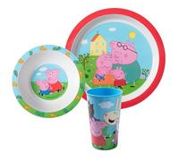 Vajilla infantil Peppa Pig, 3 piezas, plato, cuenco y vaso | Juego de desayuno de polipropileno con plato, cuenco y vaso, apto para lavavajillas, acabado mate
