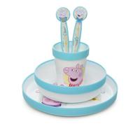 Vajilla infantil reutilizable antideslizante con base de silicona bicolor compuesto de plato, cuenco, vaso y cubiertos de Peppa Pig