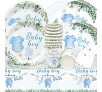 Vajilla para Fiesta de Baby Shower Azul,61Pz Vajilla para Fiesta de Cumpleaños de Bebé Niño Platos,Tazas,Servilletas,Manteles Adecuado para la fiesta de Cumpleaños de los Niños Vajilla Baby Shower