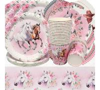 Vajilla para Fiesta de Caballo,Doyomtoy Fiesta Temática Niñas Decoraciones de Cumpleaño de Caballo Platos Tazas Servilletas de Suministros de Fiesta 20 invitados