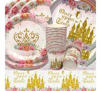 Vajilla para Fiesta de Castillo,Doyomtoy Fiesta Temática Princesa Decoraciones de Cumpleaño Platos Tazas Servilletas de Suministros de Fiesta 61 Piezas