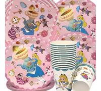 Vajilla para Fiesta de Princesa,Doyomtoy Fiesta Temática Niñas Decoraciones de Cumpleaño Alice Platos Tazas Servilletas de Suministros de Fiesta 16 invitados