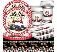 Vajilla para Fiestas Coche de Carreras, 41 piezas Racing Car Cumpleaños Decoraciones de Coche Platos de Cumpleaños, Tazas, Servilletas para Suministros para Fiestas temáticas