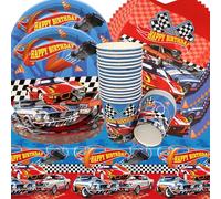 Vajilla para fiestas de carreras, Doyomtoy de 61 piezas Racing Car Cumpleaños Decoraciones de Coche Platos de Cumpleaños, Tazas, Servilletas Niños para Suministros para Fiestas temáticas para Coche