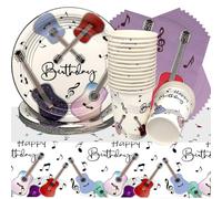 Vajilla para fiestas musicales, Doyomtoy de 61 piezas musicales, cumpleaños, decoración de música para guitarra, platos de cumpleaños, tazas, servilletas para decoración de fiesta de cumpleaños, notas