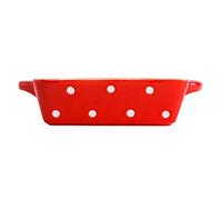 Vajilla para Hornear Plato de cerámica for hornear, bandeja for asar lasaña de porcelana, utensilios for hornear con asa, plato rectangular, uso diario de la cocina, punto de onda roja Fuente de Horno