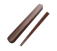 Vajilla portátil para viajes al aire libre, palillos de madera maciza de nogal con caja cóncava, color negro, marrón, 25 cm