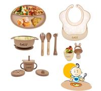 Vajilla Silicona Bebé, louça para crianças, Vaso 3 Usos, Cubiertos Bambú, Chupete Frutas, Cuchara Bebé, Platos con Ventosa, Set de Comida Bebé Libre BPA, Baberos de Silicona, 2 Colores (caramelo)