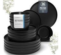 Vajillas Completas de Piedra Negra para 12 Personas -Estilo Urbano Moderno - Juego de Platos de 36 Piezas - Aptos para Lavavajillas y Microondas - Vajilla Negra - Set de Platos Elegante y Funcional