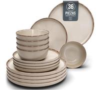 Vajillas para 12 Personas, Set de Steingut Rustic de 36 Piezas - Diseño Rústico y Moderno, Apto para Lavavajillas - Juego de Platos y Cuencos - Vajilla Pure Living en Color beige
