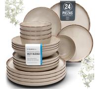 Vajillas para 6 Personas, Set de Steingut Rustic de 24 Piezas - Diseño Rústico y Moderno, Apto para Lavavajillas - Juego de Platos y Cuencos - Vajilla Pure Living en Color beige