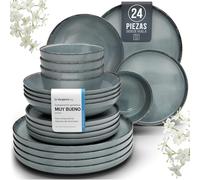 Vajillas para 6 Personas, Set de Steingut Rustic de 24 Piezas - Diseño Rústico y Moderno, Apto para Lavavajillas - Juego de Platos y Cuencos - Vajilla Pure Living en Color azul humo