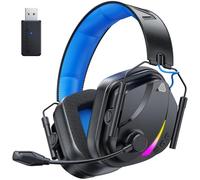 Vakedy HW12 - Auriculares inalámbricos para juegos para PS5/PS4/PC/Switch/Mac, 2.4 GHz de baja latencia y auriculares Bluetooth 5.2, controladores de 50 mm, micrófono con cancelación de ruido, RGB