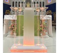 Vakiorn Púlpito de iglesia con luces LED, púlpitos acrílicos de 46 pulgadas para iglesias, soporte de podio transparente con ruedas y plataforma de lectura espaciosa, atril transparente para habla
