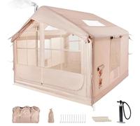 Vakiorn Tienda de campaña Hinchable de 2,5 m con Apertura de Chimenea y claraboya, Tienda de casa de Exterior Tienda para 2-6 Personas con Bomba de Aire, Tejido Oxford, 4 Estaciones, Impermeable