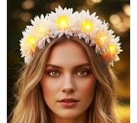 Vakkery Diademas con corona de flores iluminadas con luces LED, guirnalda de pelo intermitente, tocado, boda, fiesta, festival, accesorios para el cabello para mujeres y niñas