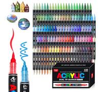 VAKKI 120 Colores Rotuladores Acrilicos, Acrylic Markers Para Colorear Adultos,doble punta Rotuladores Acrílicos, Marcadores AcríLicos, Piedra, CaligrafíA, Madera, Lienzo, Vidrio, CeráMica