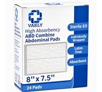 Vakly - Almohadillas abdominales de 8 x 7 1/2 pulgadas, alta absorción, estériles, envueltas individualmente, 8 x 7-1/2 pulgadas, gasa quirúrgica postoperatoria absorbente no adherente, drenaje