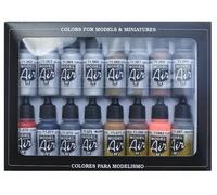 Vallejo Model Color Set de Pintura Acrílica Efectos Metálicos. Kit de 16 Colores de Acabado Metalizado para Aerógrafo en Botellas de 18 Ml con Cuentagotas para Reproducir Acabados Mealizados