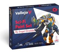 Vallejo Sci-Fi Paint Set, 12 Colores Vibrantes, Incluye Figura Exclusiva de 28 mm, Ideal para Miniaturas y Efectos Lumínicos, Game Color Series by Ángel Giráldez