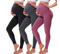 VALANDY Creamlush - Leggings de maternidad sobre el vientre, suaves, con soporte para el vientre, ajustables, cintura alta, pantalones de embarazo, pijama de yoga, Paquete de 3: negro, gris oscuro,
