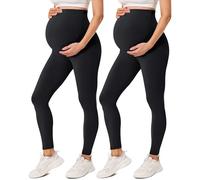 VALANDY Creamlush - Paquete de 2 leggings de maternidad para mujer, sobre el vientre, ropa deportiva para entrenamiento, yoga, 2 paquetes, 2 unidades, color negro, S