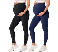 VALANDY Creamlush - Paquete de 2 leggings de maternidad para mujer, sobre el vientre, ropa deportiva para entrenamiento, yoga, Paquete de 2, negro/azul marino, L