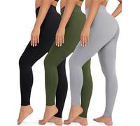 VALANDY Creamlush - Paquete de 3 leggings para mujer, cintura alta, control de abdomen, pantalones de yoga suaves (S-3XL), 3 pares negro/oliva/gris claro, M-L