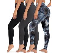 VALANDY Creamlush - Paquete de 3 leggings para mujer, cintura alta, control de abdomen, pantalones de yoga suaves (S-5XL), 3 pares negro/gris oscuro/negro teñido anudado, L-XL
