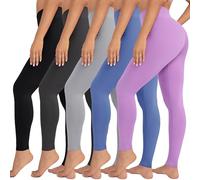 VALANDY Leggings de Cintura Alta para Mujer, elásticos, Control de Abdomen, Entrenamiento, Correr, Yoga, Talla Regular y Grande, Paquete de 5: Negro, Gris Oscuro, Gris Claro, Azul y Lavanda, S - M