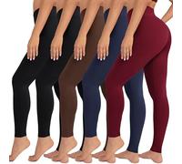 VALANDY Leggings de Cintura Alta para Mujer, elásticos, Control de Abdomen, Entrenamiento, Correr, Yoga, Talla Regular y Grande, 5 Paquetes: Negro, marrón, Azul Marino, Burdeos, S - M