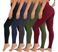 VALANDY Leggings de Cintura Alta para Mujer, elásticos, Control de Abdomen, Entrenamiento, Correr, Yoga, Talla Regular y Grande, Paquete de 5: Negro/Azul Marino/Gris Oscuro/Oliva/borgoña, L-XL