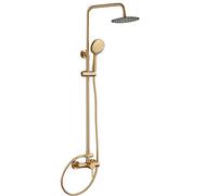 VALAZ Columna Ducha Monomando Dorado Cepillado Protección PVD, Mezclador Agua Fría y Caliente, Ahorro de Agua, Instalación Fácil y Rápida, Inoxidable, Longitud 80-120 cm, Rociador 20 cm, Serie Ebro
