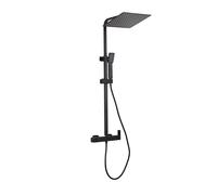 VALAZ Columna Ducha Monomando Negro Mate | Mezclador Agua Fría y Caliente, Ahorro de Agua | Instalación Fácil y Rápida | Inoxidable, Redonda, Longitud 80-120 cm, Rociador 20 cm, Serie Segura