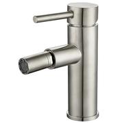VALAZ Grifo Bidet Acero Cepillado | Grifo Monomando Lavabo, Mezclador Agua Fría y Caliente, Ahorro de Agua | Instalación Facil y Rápida | Latón, Inoxidable, Elegante, Redondo, Serie Palancia