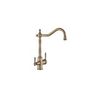 VALAZ Orinoco Grifo para cocina de diseño vintage con 3 vías y salida de ósmosis integrada color dorado envejecido