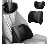 VALCLA Cojín Lumbar y Reposacabezas Coche para Nissan Navara Platform/Chassis 2000-2023, Soporte de Cuello y Espalda, Cojín Asiento Transpirable, Confort Conducción Todo,A Black