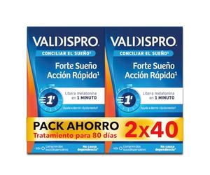 VALDISPRO Forte Sueño Acción Rápida - Complemento Alimenticio con 1,9mg Melatonina para Conciliar el Sueño, Ayuda a Domir, Extra Fuerte, Sin Gluten, Sin Lactosa - 2x40 Comprimidos