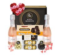 Valeli, Regalo original dia de la madre bombones Ferrero Rocher, chocolate,cava.Regalo original Navidad,San Valentín, Cumpleaños.Cesta delicatessen Estuche gourmet para regalar(ITALIAN ROSÉ)