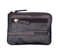 Valencia CF Monedero de Piel Genuina, Negro con Costuras Naranjas, Cartera con Cremallera. Producto Oficial