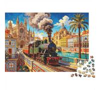 Valencia Citycape 1000 Piece Jigsaw Puzzle Recyclable Steam Train Puzzles for Elderly Family Gaming Time Props Alivia la Demencia senil Excelente Regalo 52x38cm/1000pcs